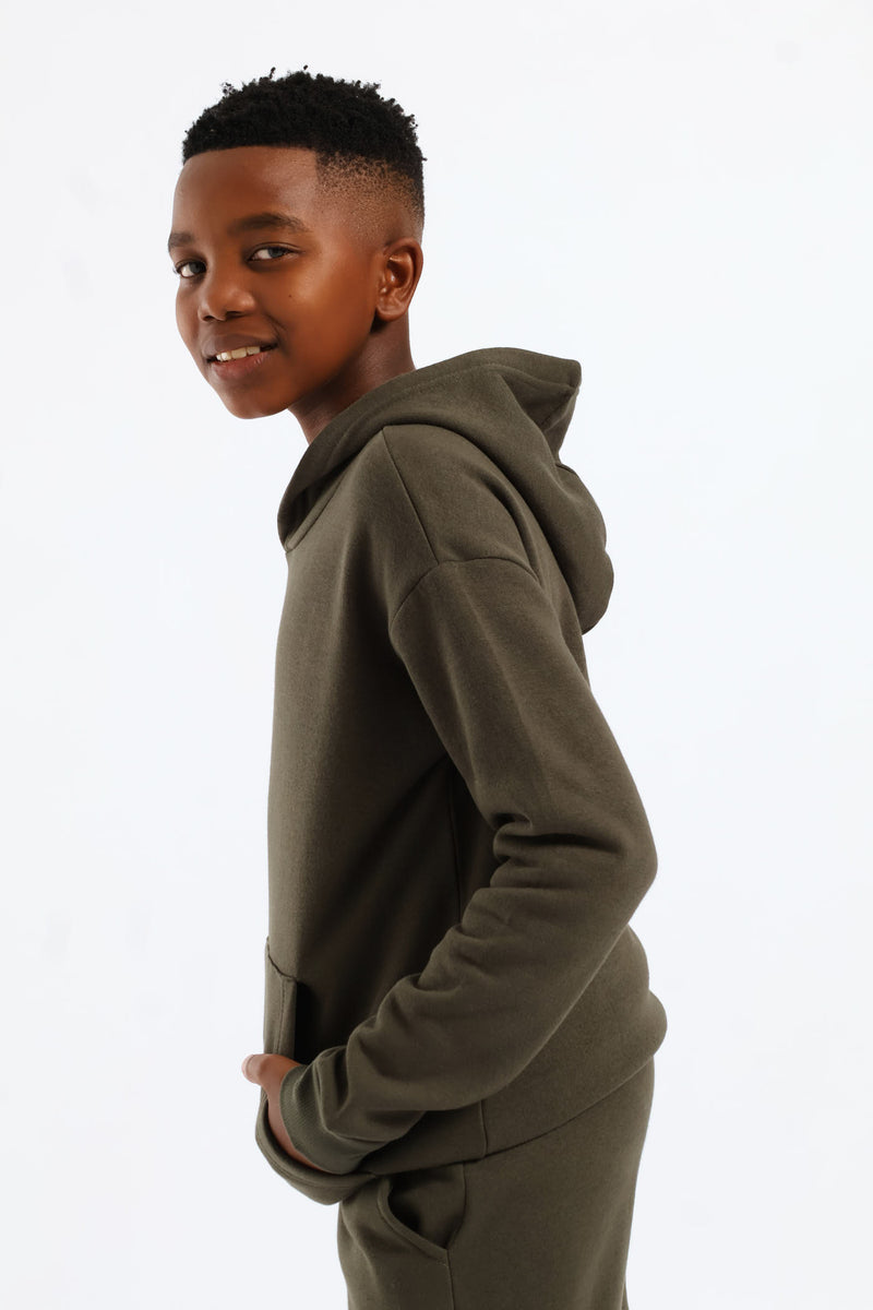 Boys Basic Fleece Hoody - Olive