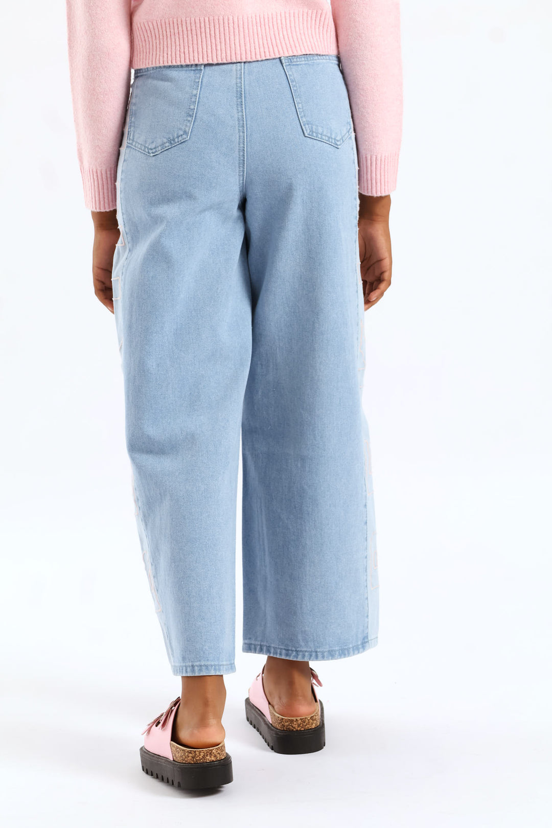 Girls Be Kind Contrast Wide Leg Fashion Denim - Mid Blue