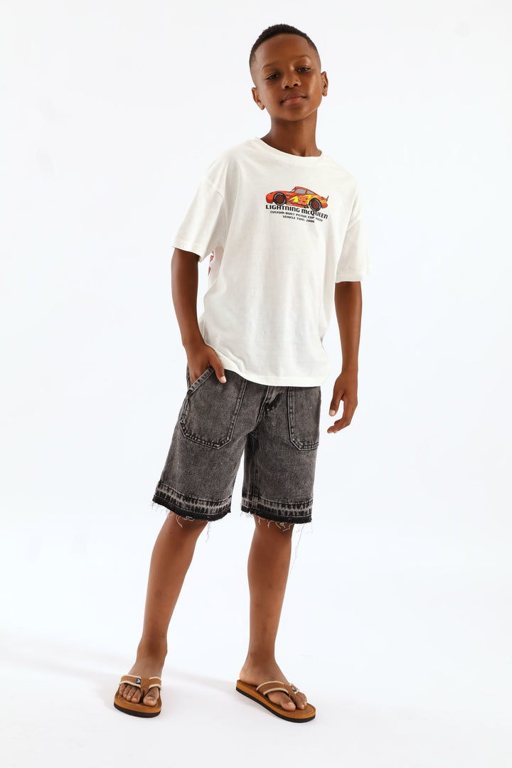 Boys Acid Wash Denim Walkshort - Grey