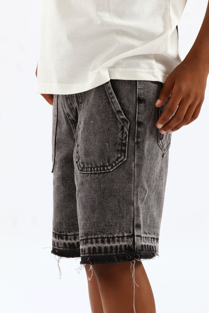 Boys Acid Wash Denim Walkshort - Grey