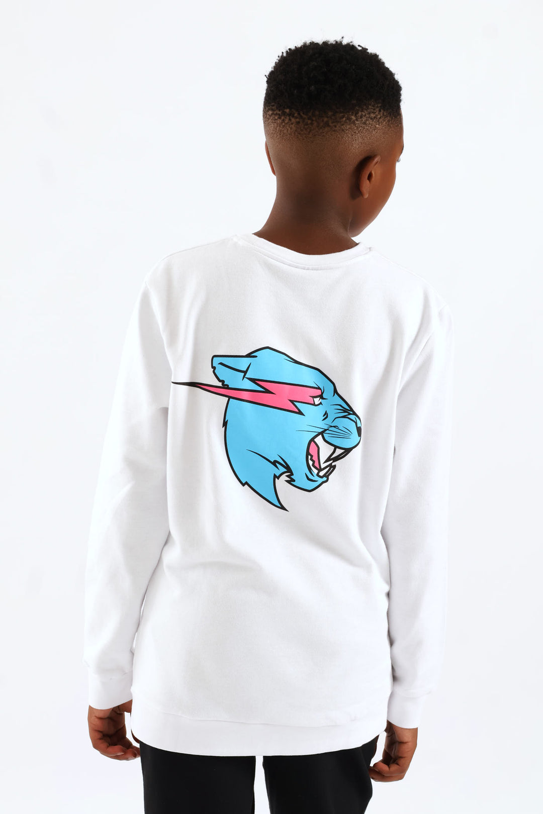 Boys Mr Beast Front & Back Crew Top - White