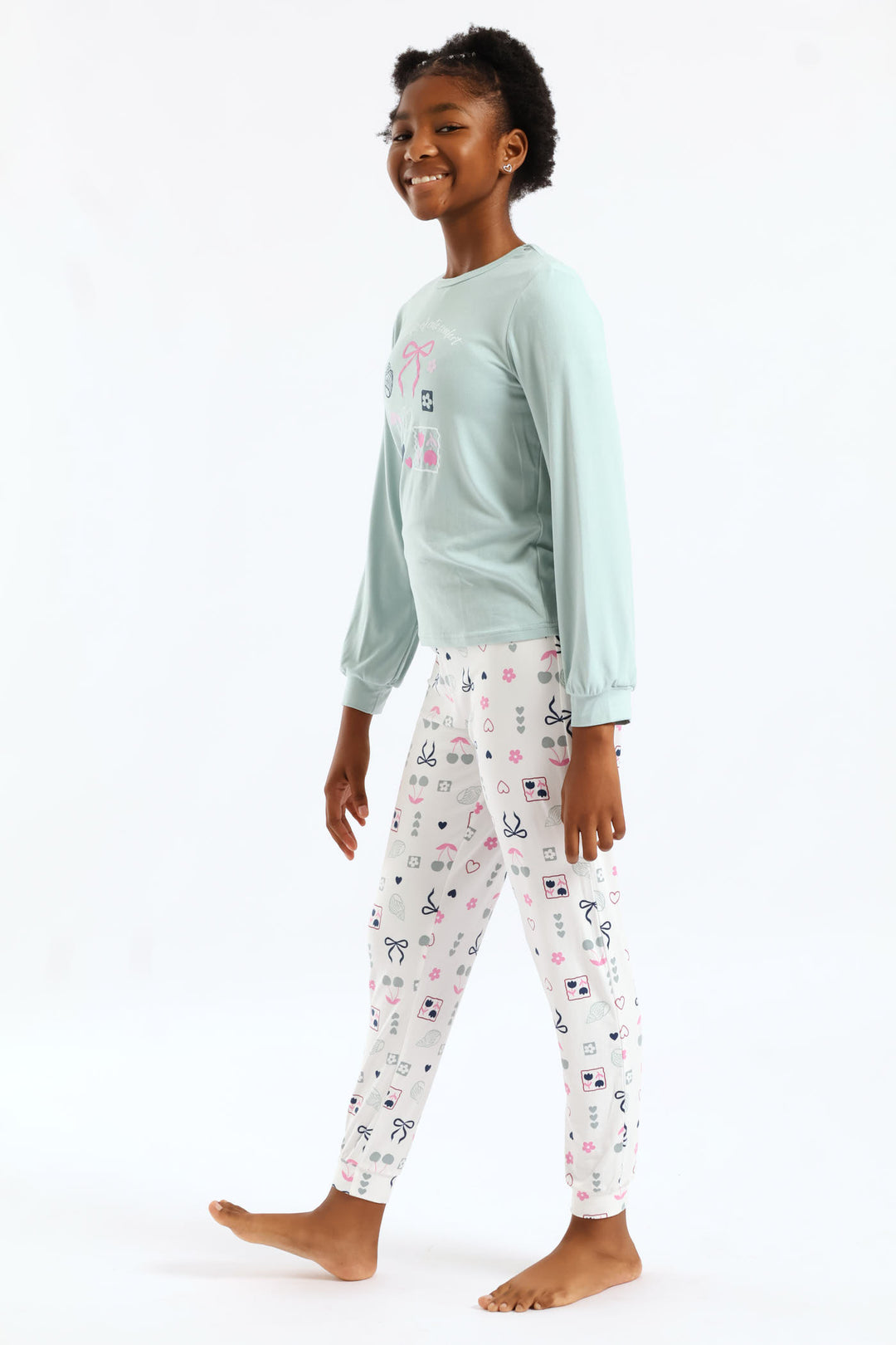 Girls Long Sleeve Bows & Shells Sleep Set - Sage