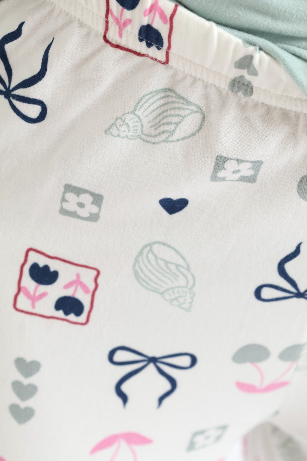 Girls Long Sleeve Bows & Shells Sleep Set - Sage