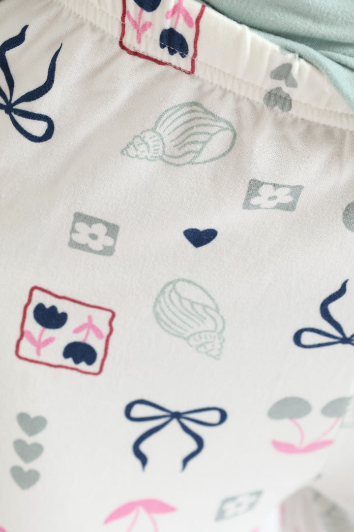 Girls Long Sleeve Bows & Shells Sleep Set - Sage