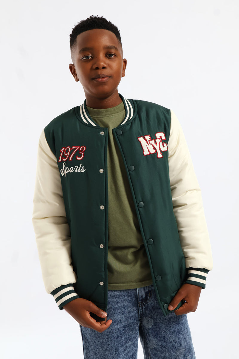 Boys Baseball Bomber Jacket - Dark Green