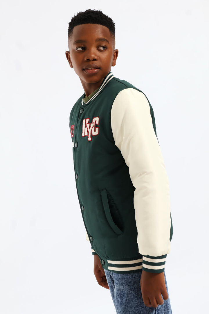 Boys Baseball Bomber Jacket - Dark Green