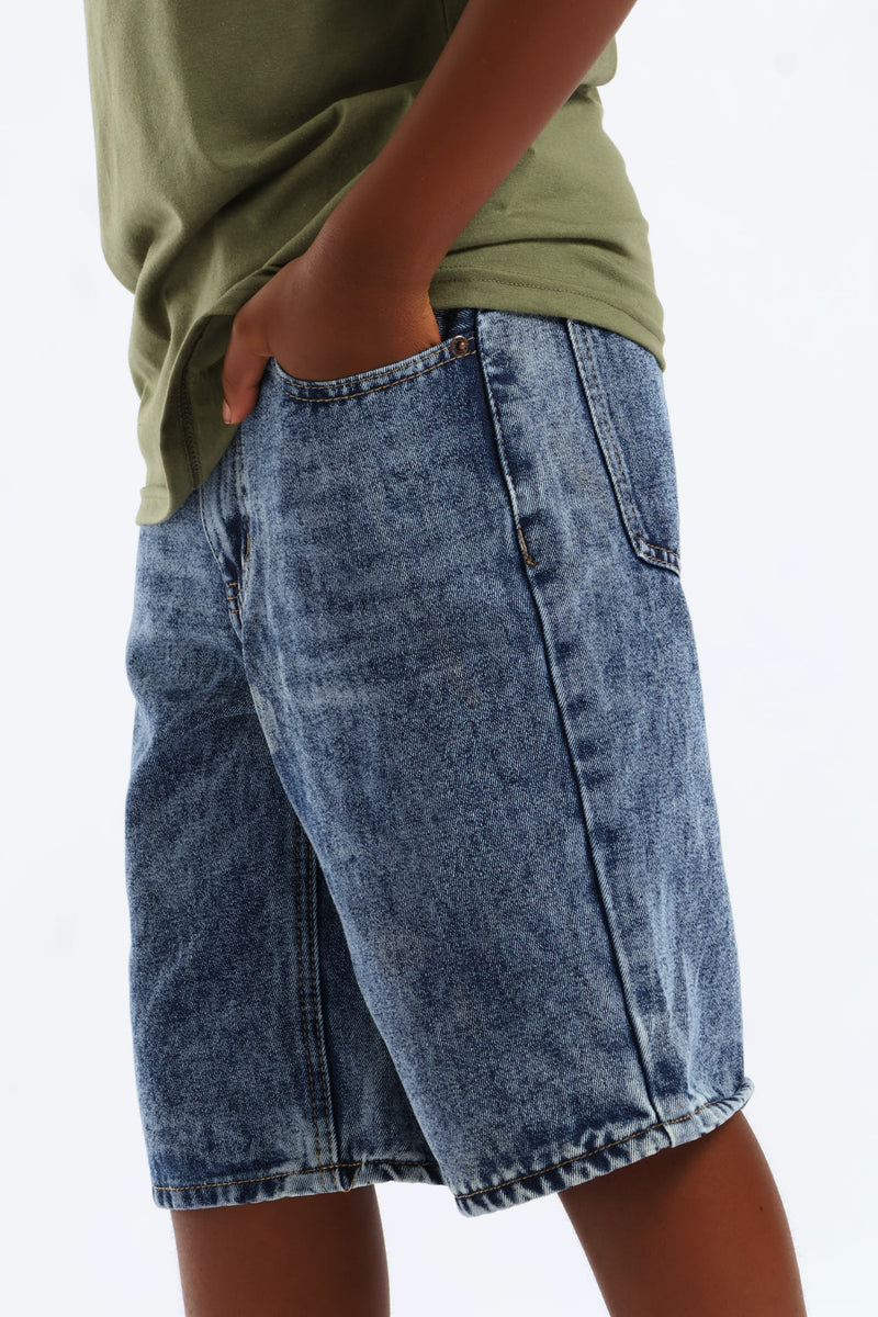 Boys Stonewash Denim Bermuda Short - Blue