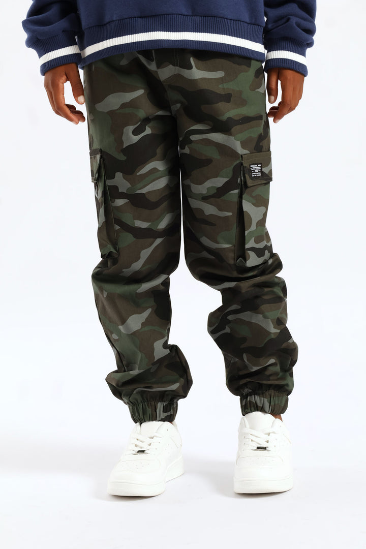 Boys Camo Cargo Jogger - Green