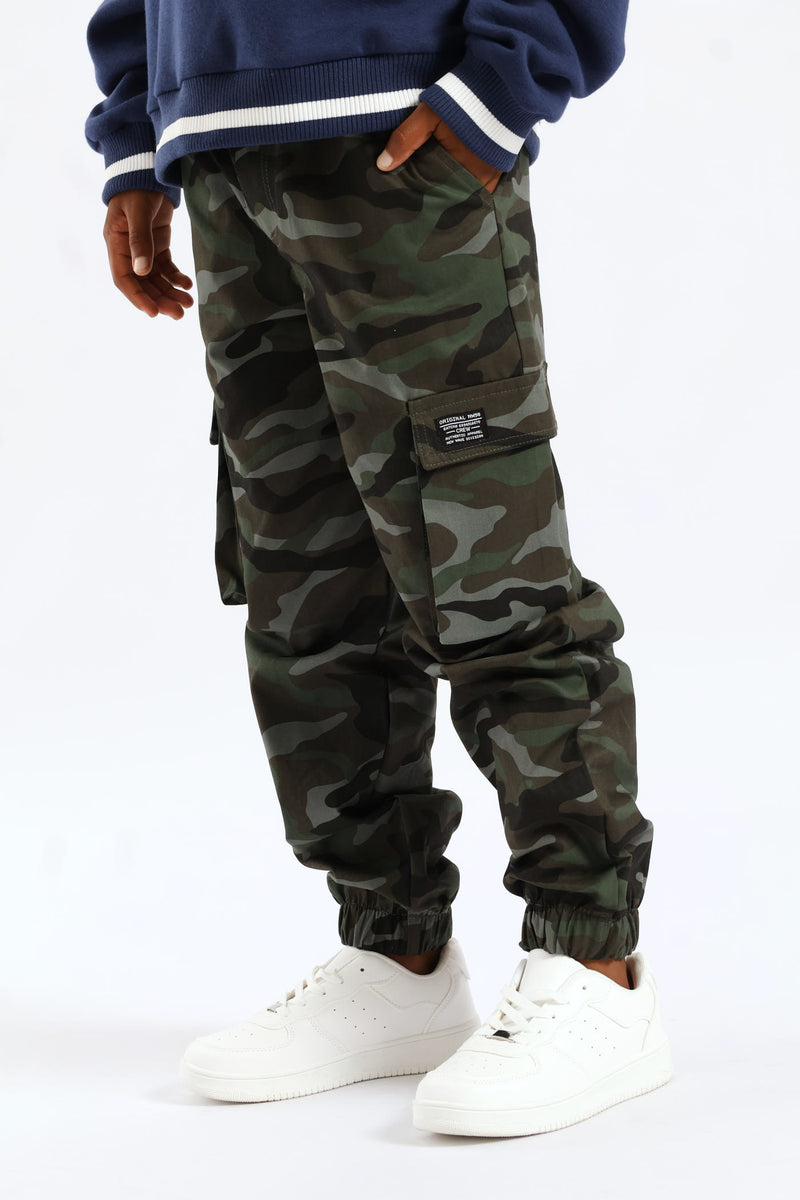 Boys Camo Cargo Jogger - Green