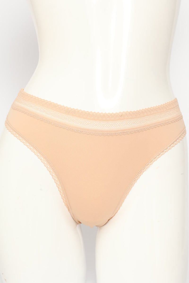 Microfibre & Lace Brazilian Panty - Beige