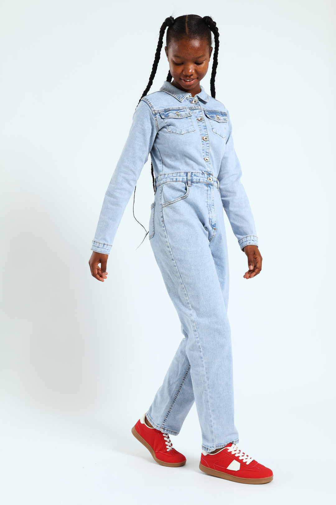 Girls Denim Boiler Suit - Acid Wash