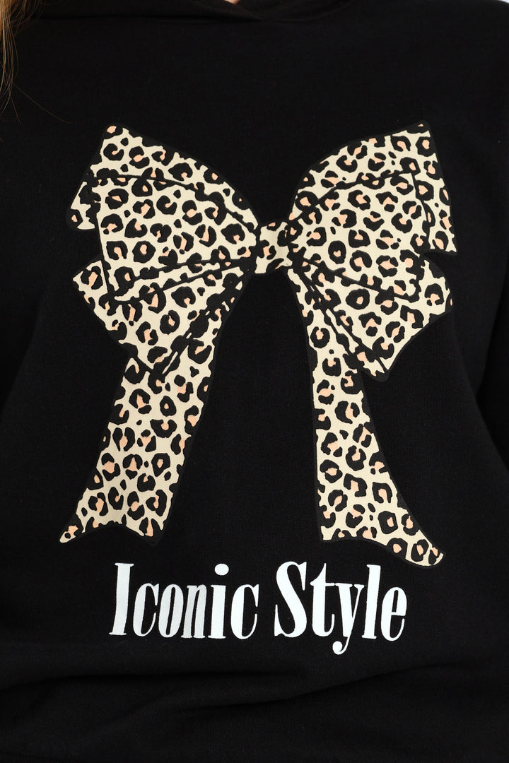 Girls Bow Iconic Fleece Top - Black