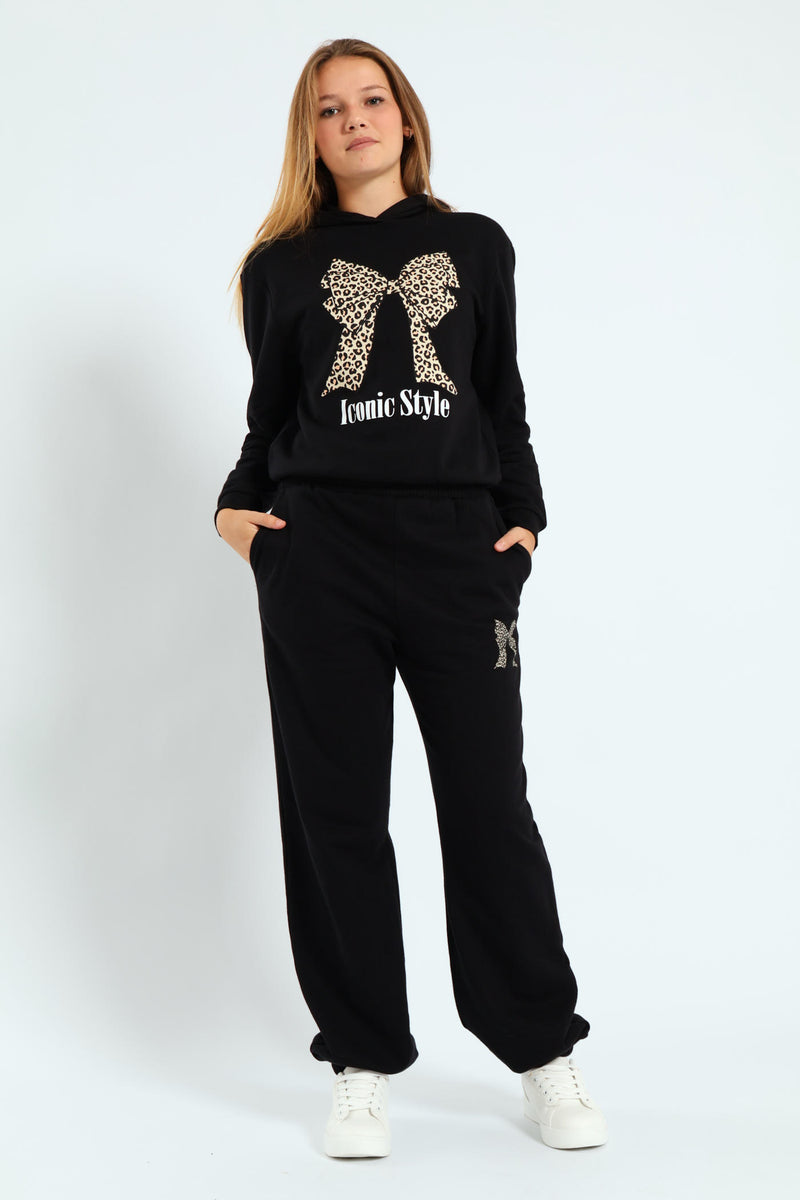 Girls Bow Iconic Fleece Jogger - Black