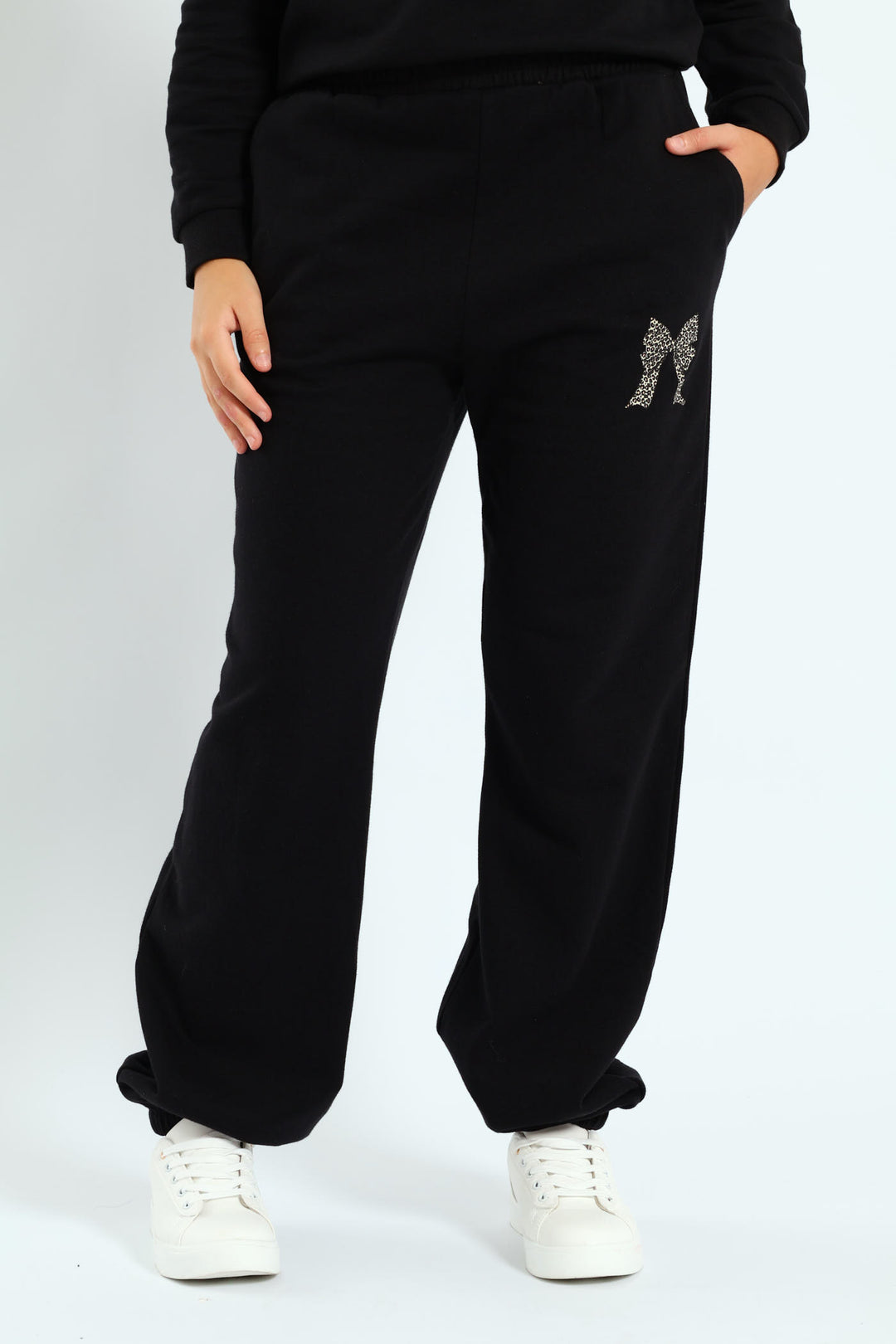 Girls Bow Iconic Fleece Jogger - Black