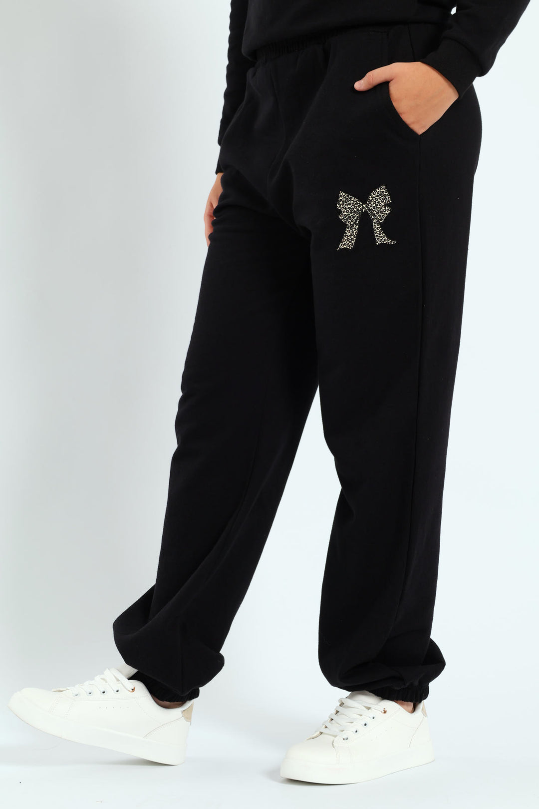 Girls Bow Iconic Fleece Jogger - Black
