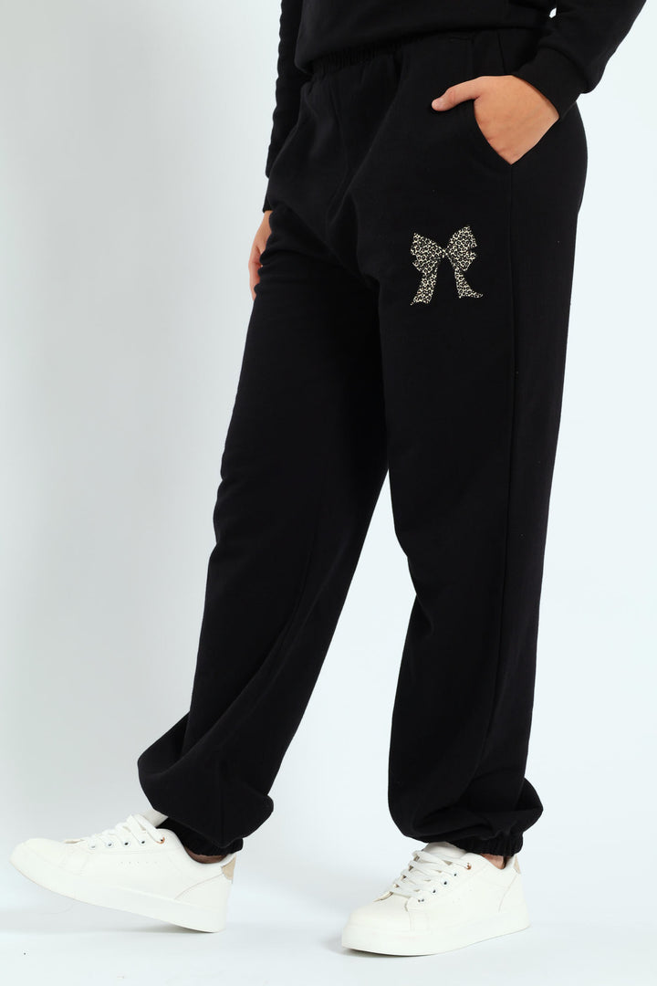 Girls Bow Iconic Fleece Jogger - Black
