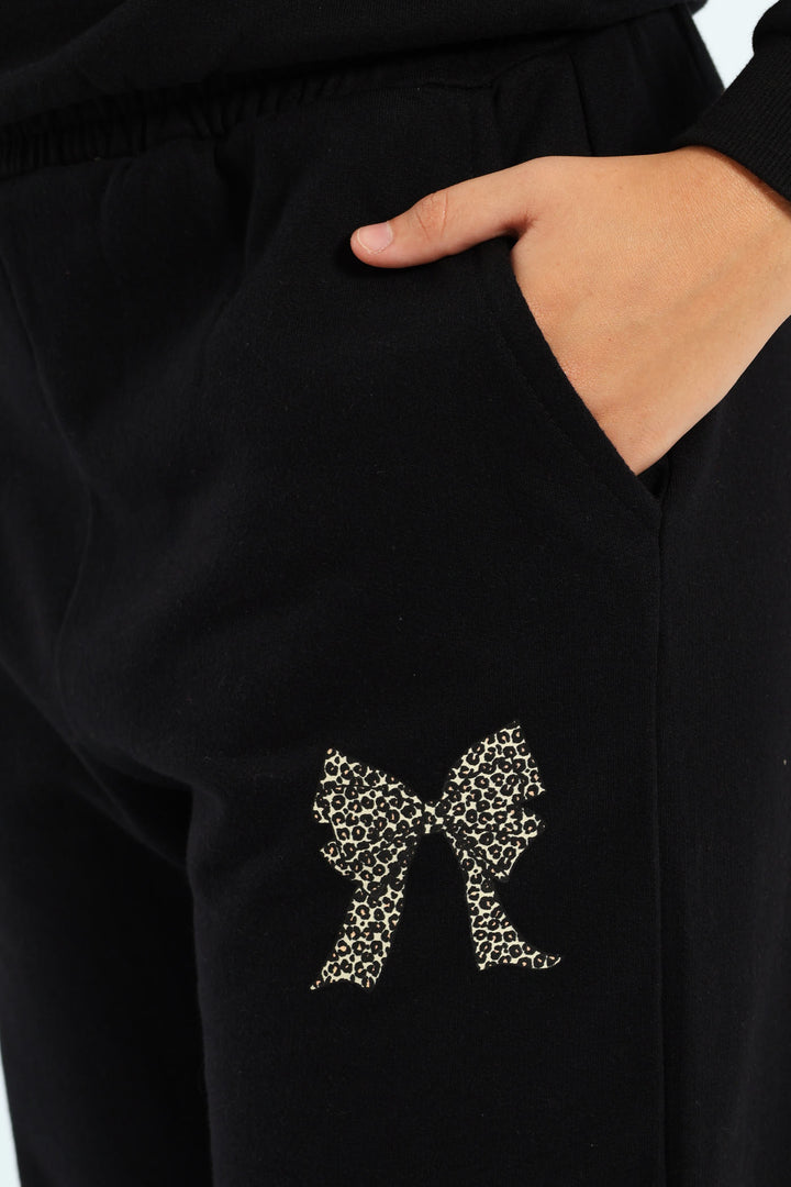 Girls Bow Iconic Fleece Jogger - Black