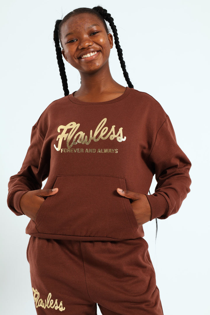 Girls Flawless Fleece Top - Brown