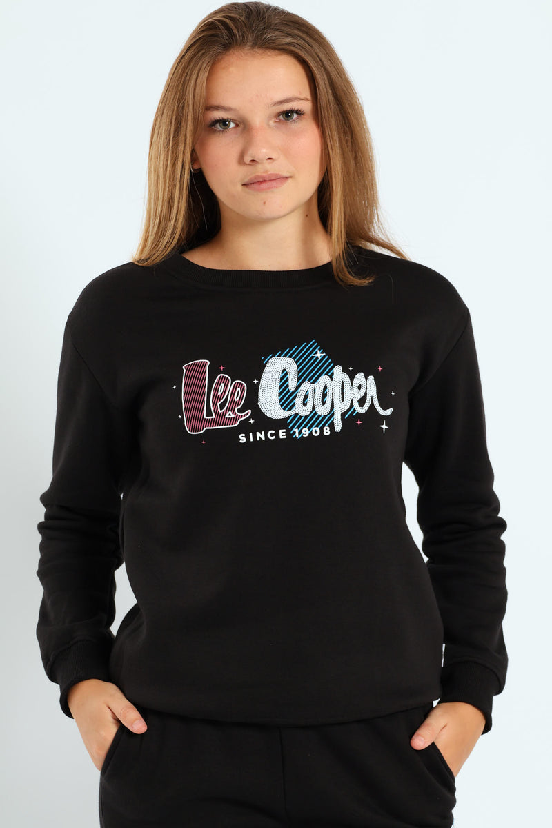 Girls Fleece Sequns Top - Black