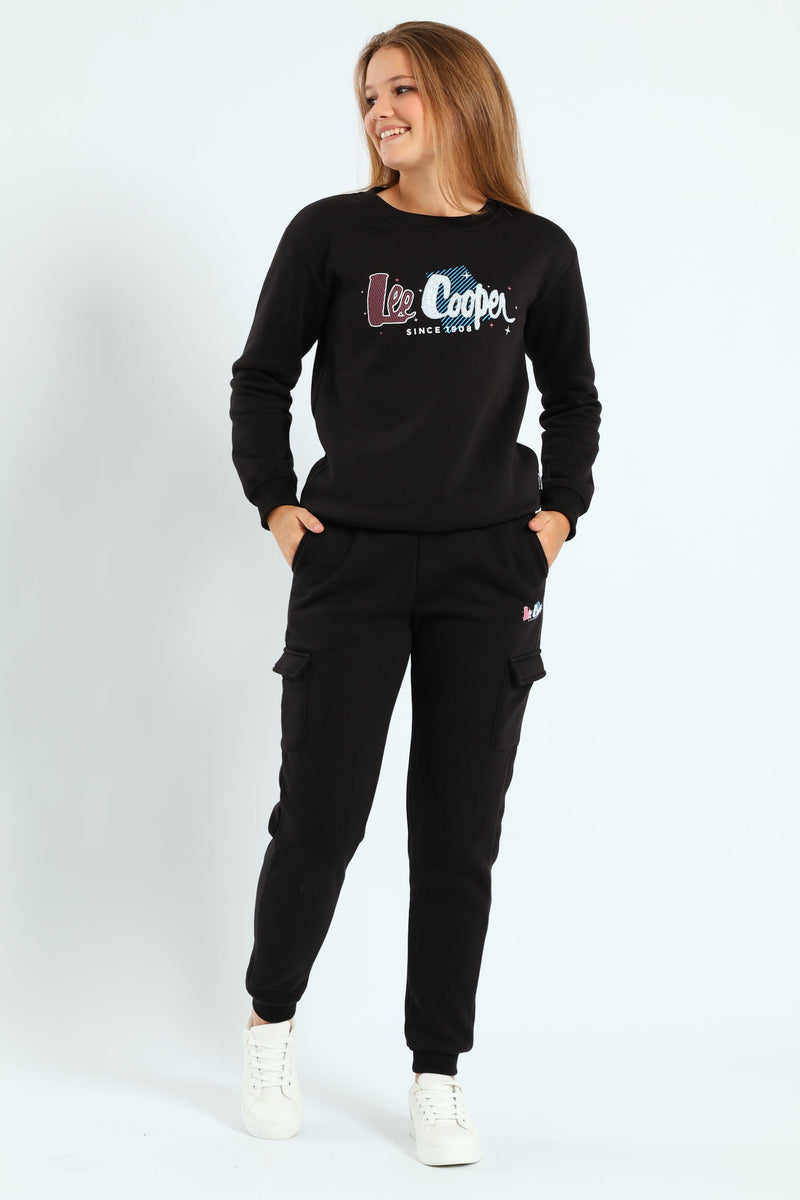 Girls Fleece Sequns Top - Black