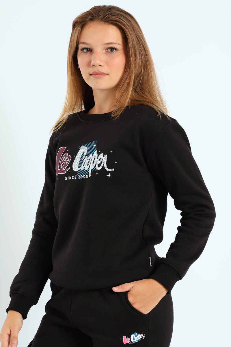 Girls Fleece Sequns Top - Black