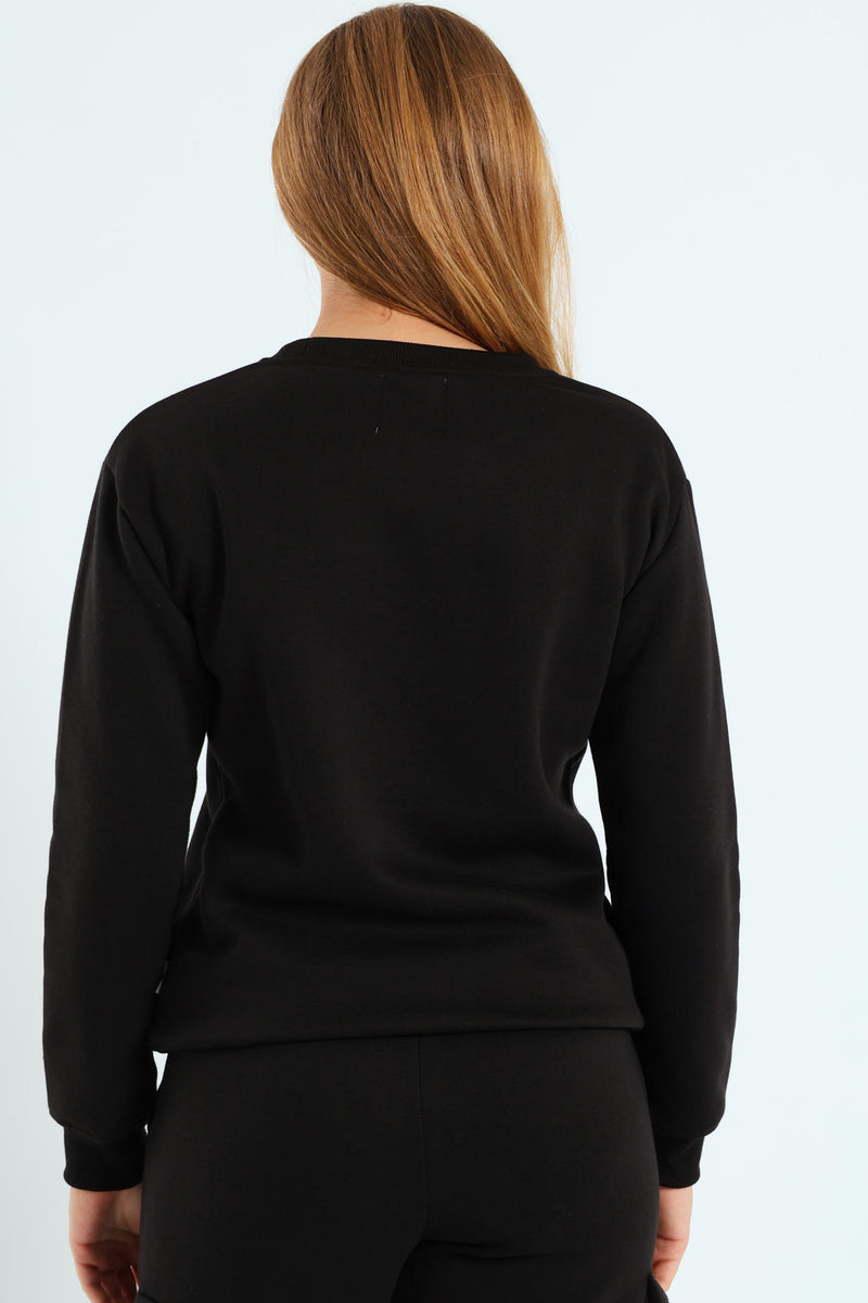 Girls Fleece Sequns Top - Black