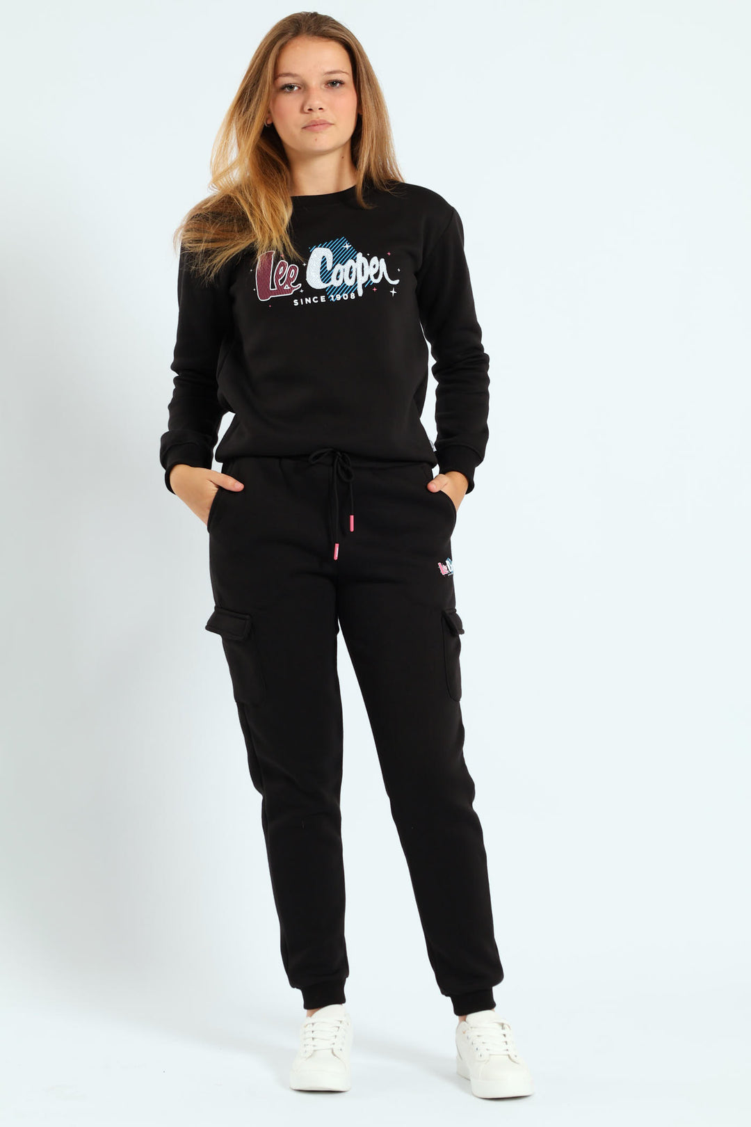 Girls Fleece Cargo Joggers - Black