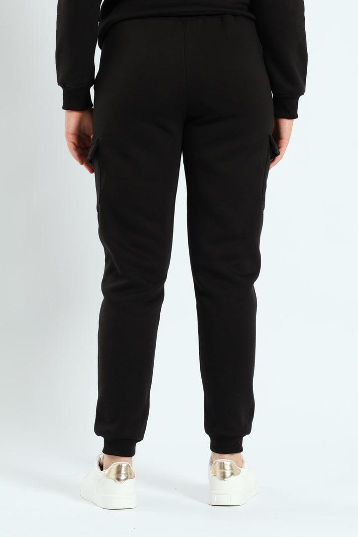 Girls Fleece Cargo Joggers - Black