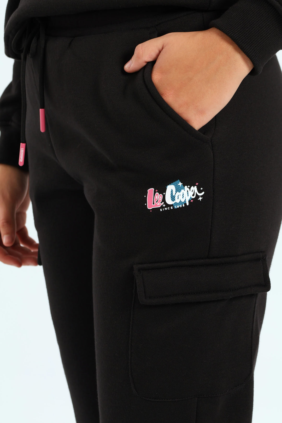 Girls Fleece Cargo Joggers - Black