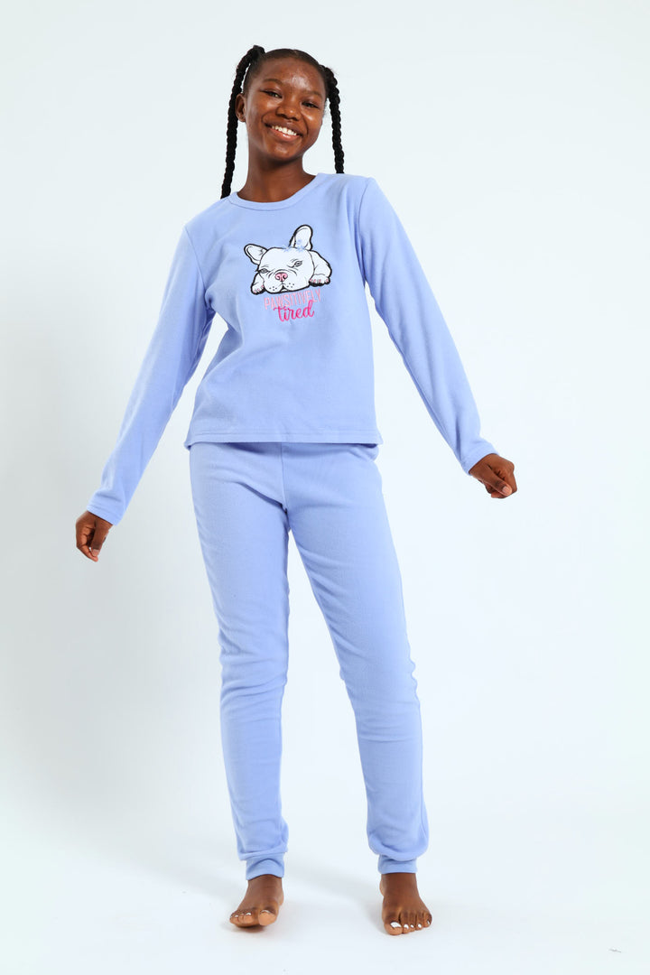 Girls Frenchie Applique Set - Blue