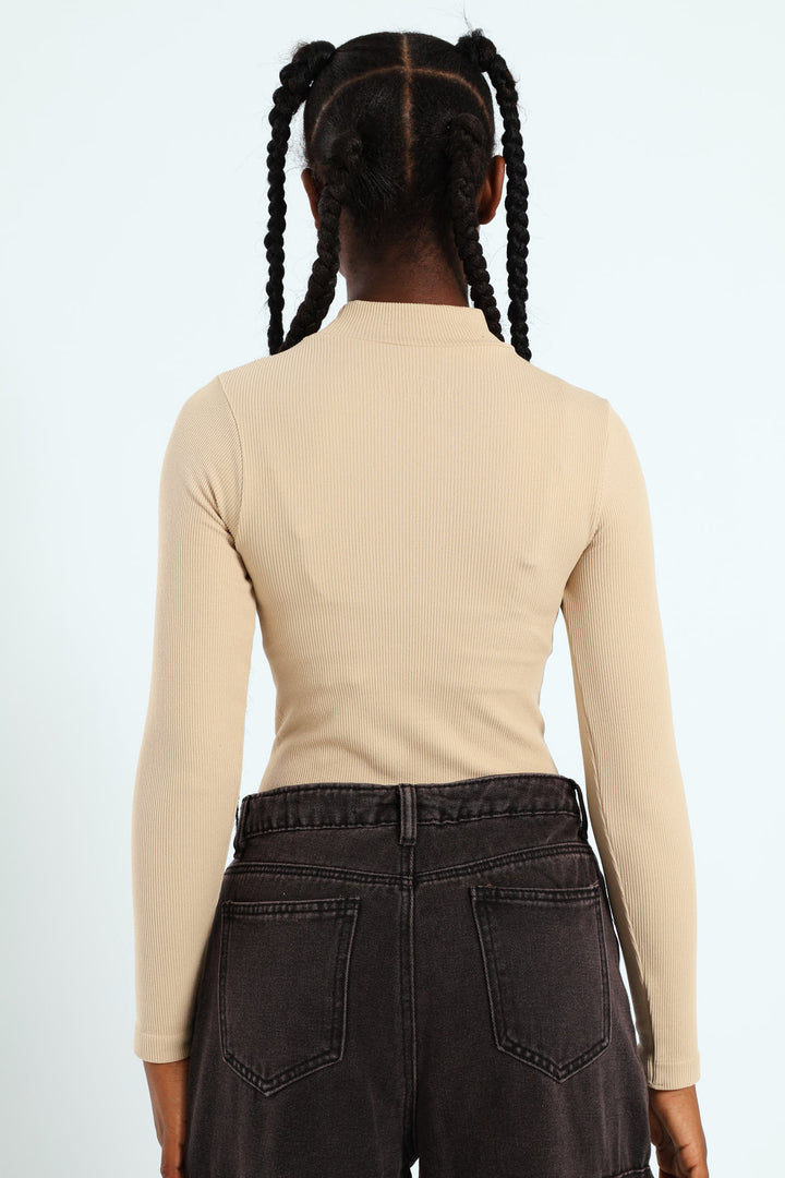 Girls Seamless Long Sleeve Bodysuit - Stone