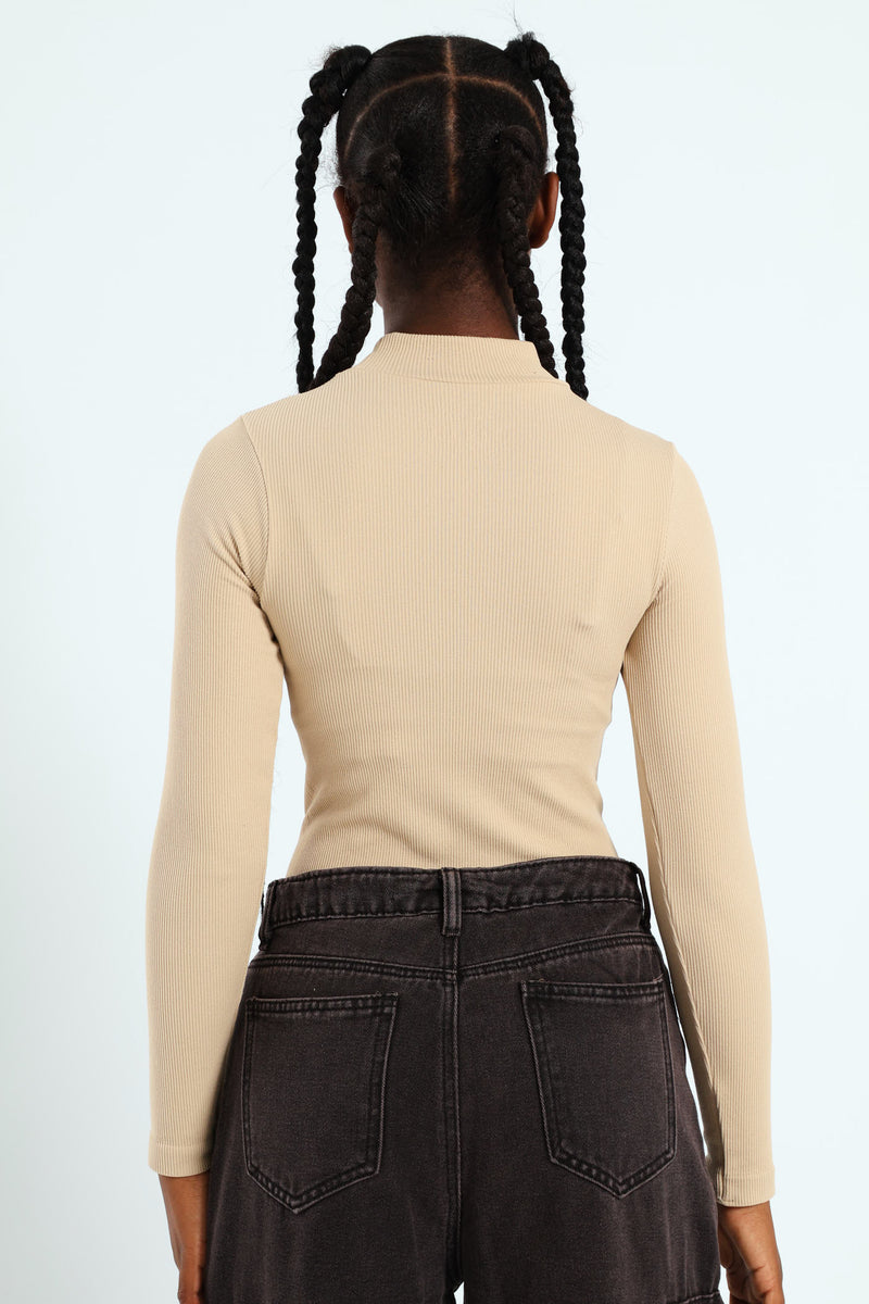 Girls Seamless Long Sleeve Bodysuit - Stone