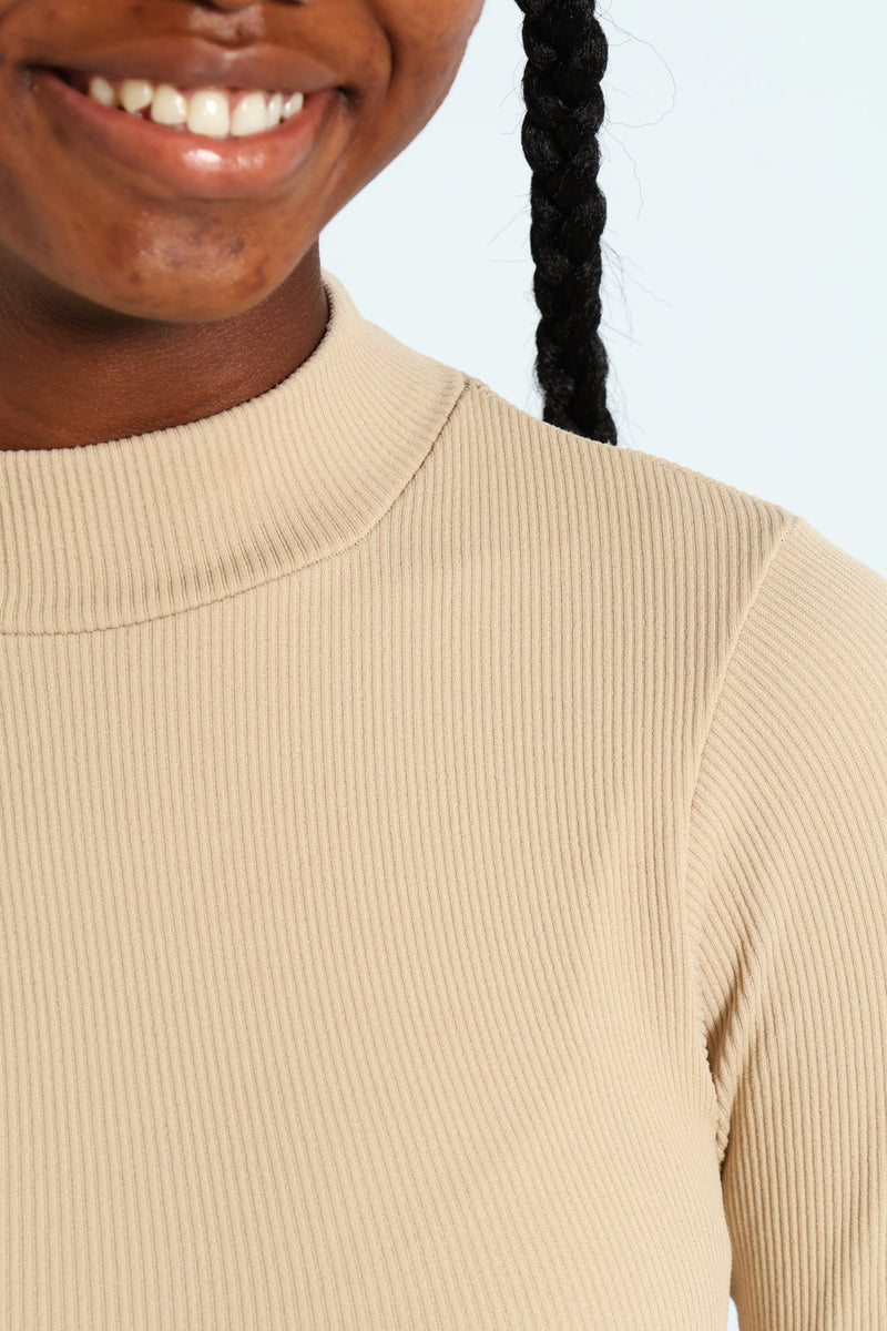 Girls Seamless Long Sleeve Bodysuit - Stone