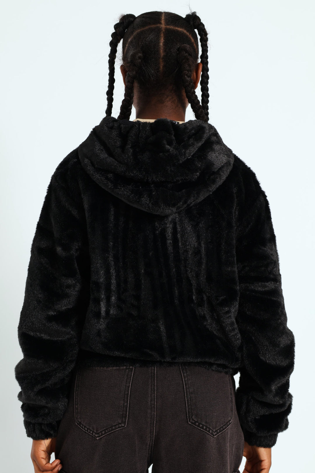 Girls Fur Hoody Jacket - Black