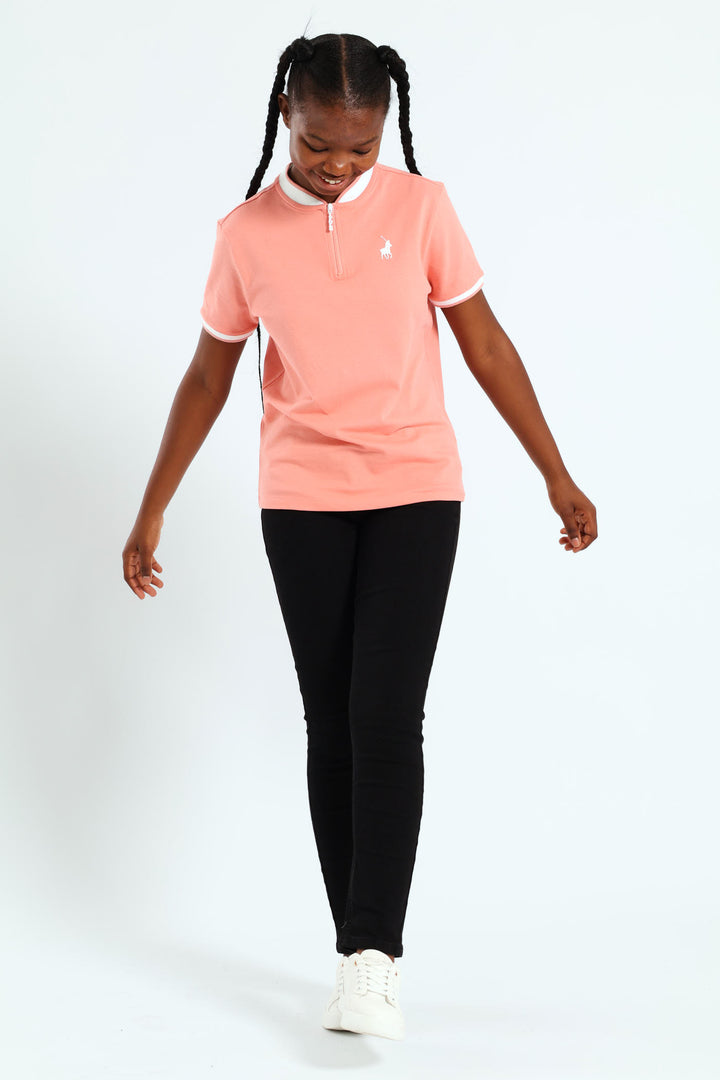 Girls Hailey Short Sleeve Zip Golfer - Peach