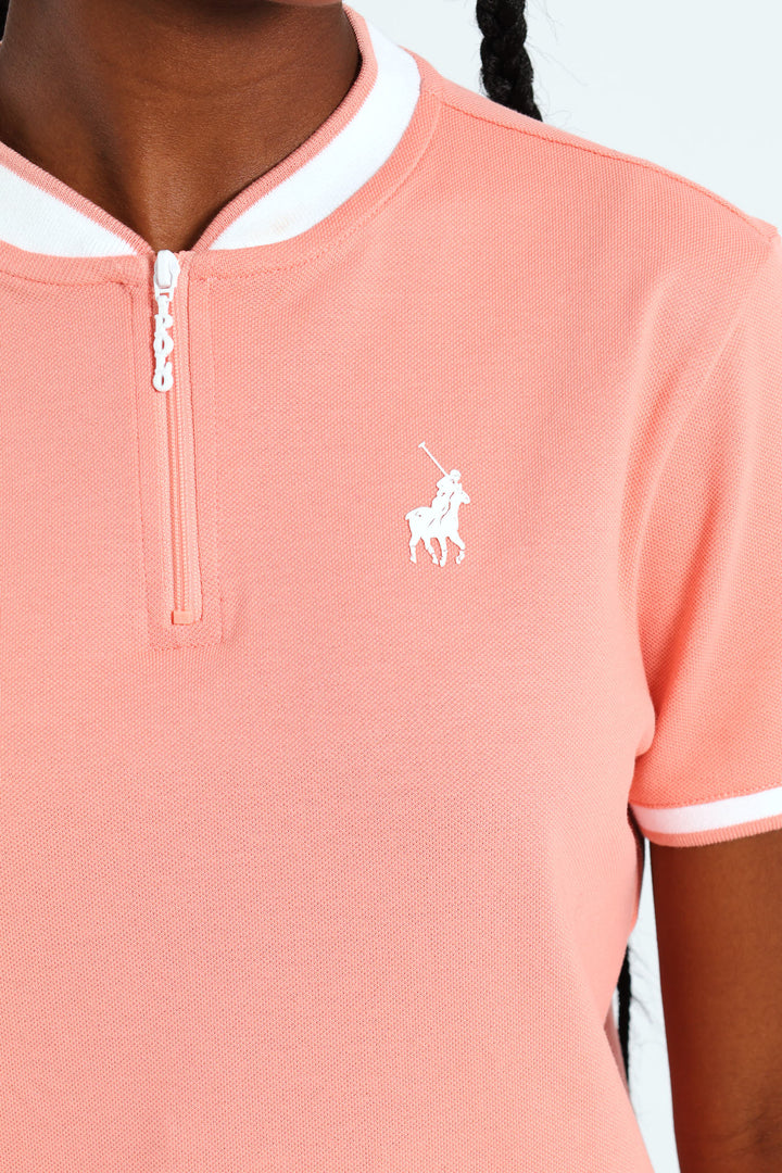 Girls Hailey Short Sleeve Zip Golfer - Peach