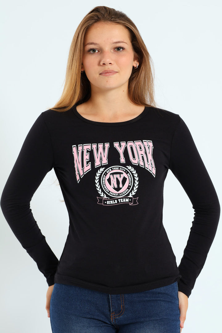 Girls Long Sleeve Regular Tee - Black