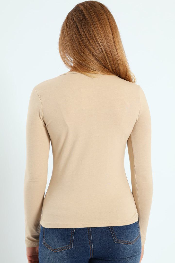 Girls Long Sleeve Regular Fit Tee - Stone