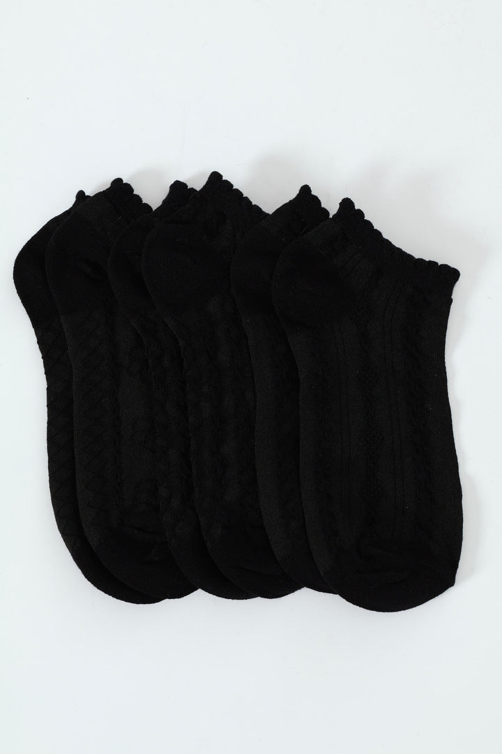 3 Pack Low Cut Jacquard Design Socks - Black