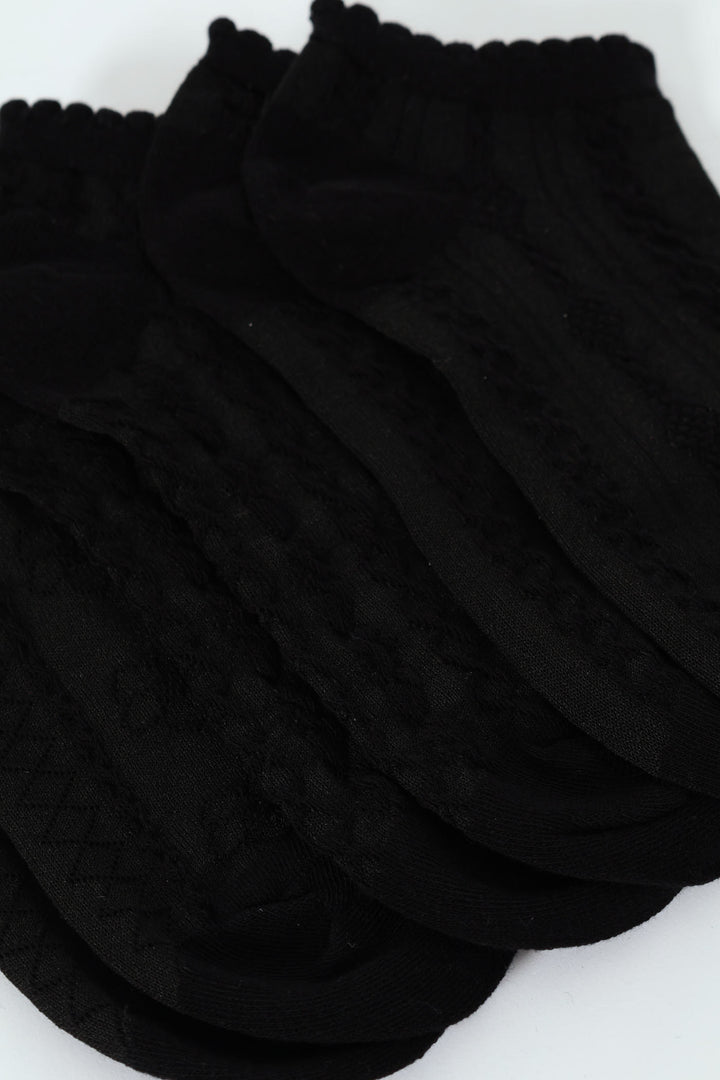 3 Pack Low Cut Jacquard Design Socks - Black