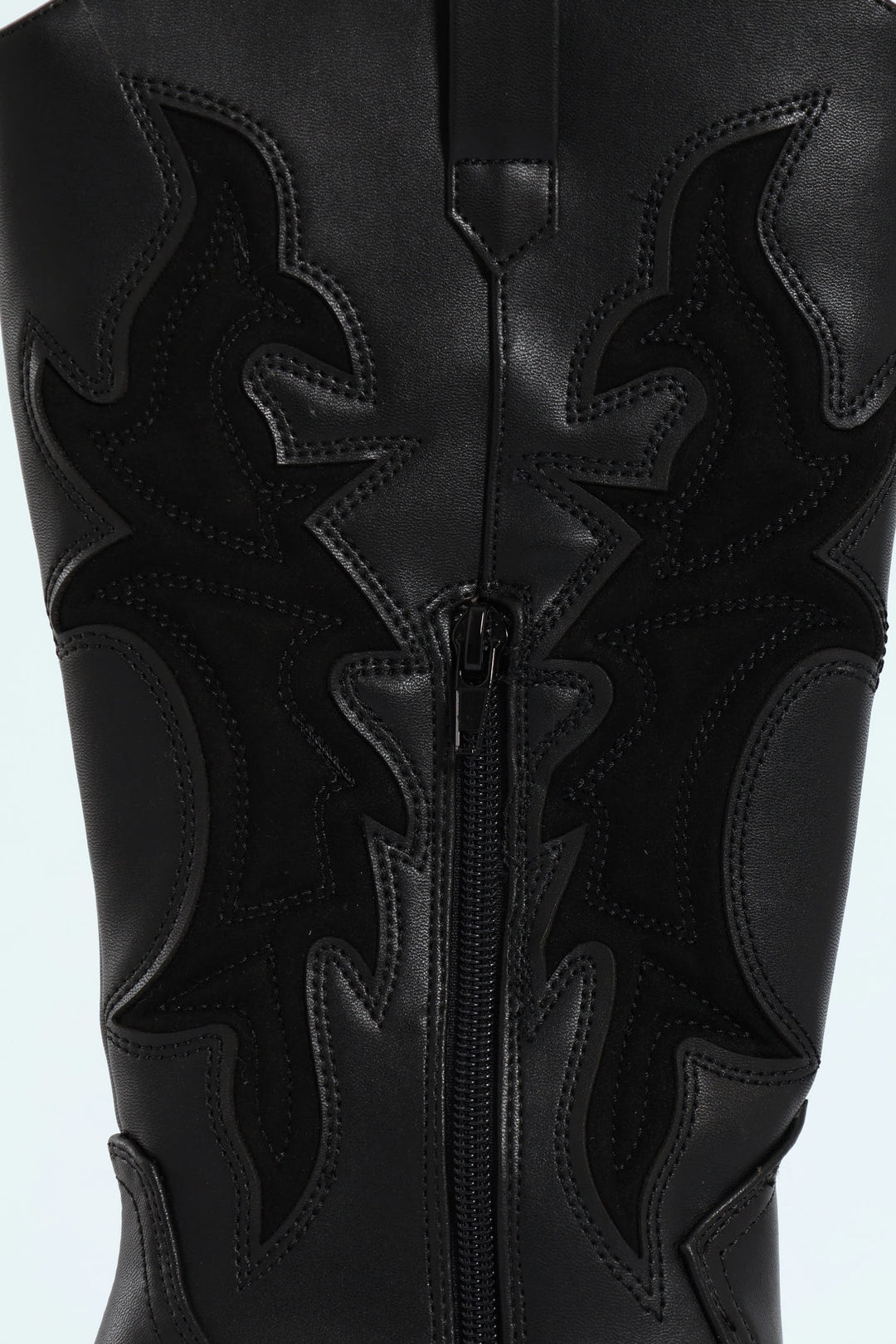 Detailed Cowboy Boot - Black