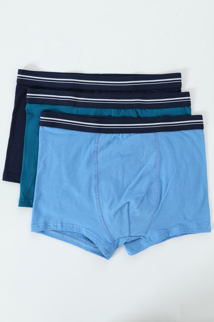 Boys 3 Pack Plain Boxers - Blue