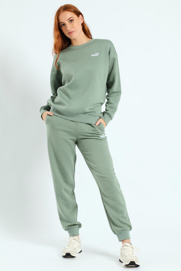 Essential Small Logo Relaxed Fleece Crew Top - Green