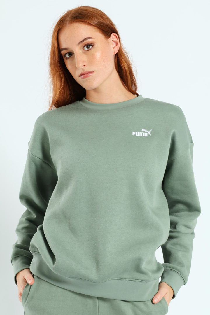 Essential Small Logo Relaxed Fleece Crew Top - Green