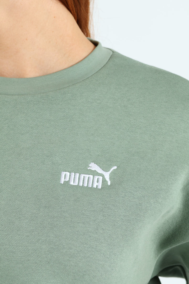 Essential Small Logo Relaxed Fleece Crew Top - Green