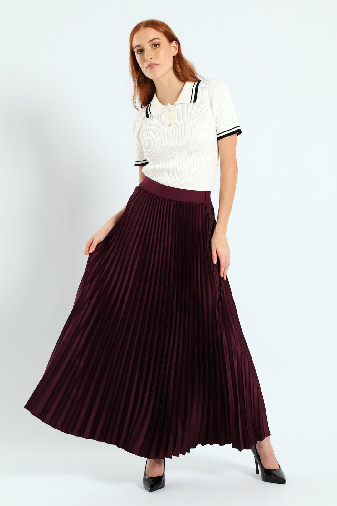 Pleated Satin Maxi Skirt - Purple