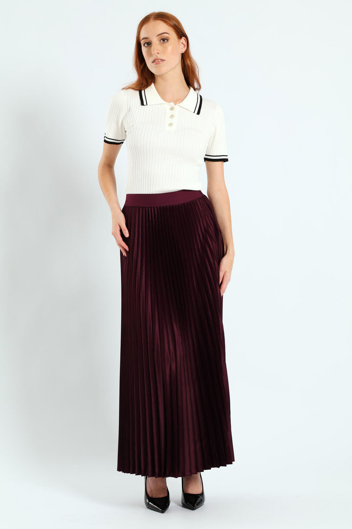 Pleated Satin Maxi Skirt - Purple
