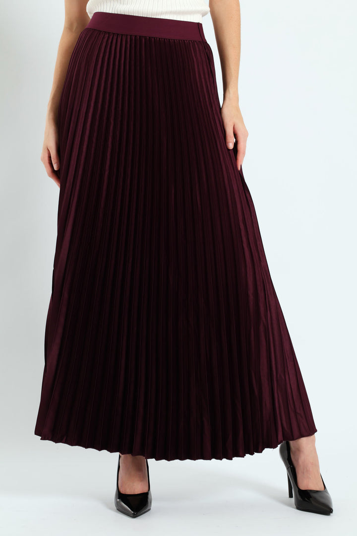 Pleated Satin Maxi Skirt - Purple