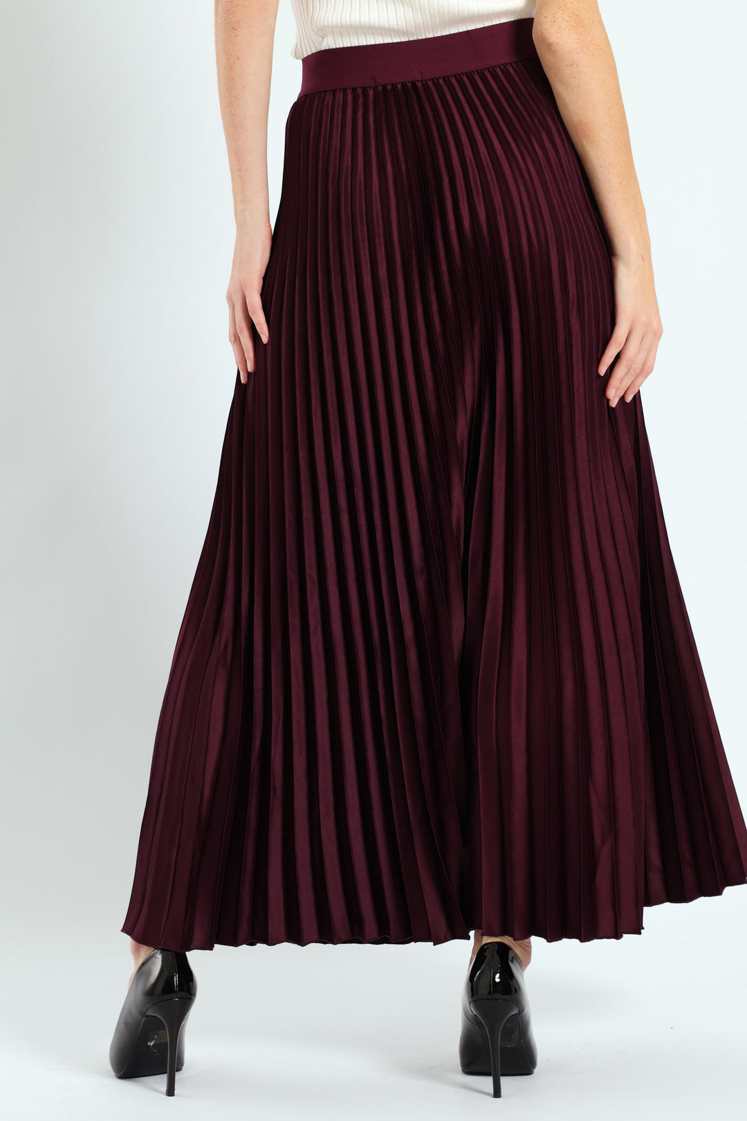 Pleated Satin Maxi Skirt - Purple