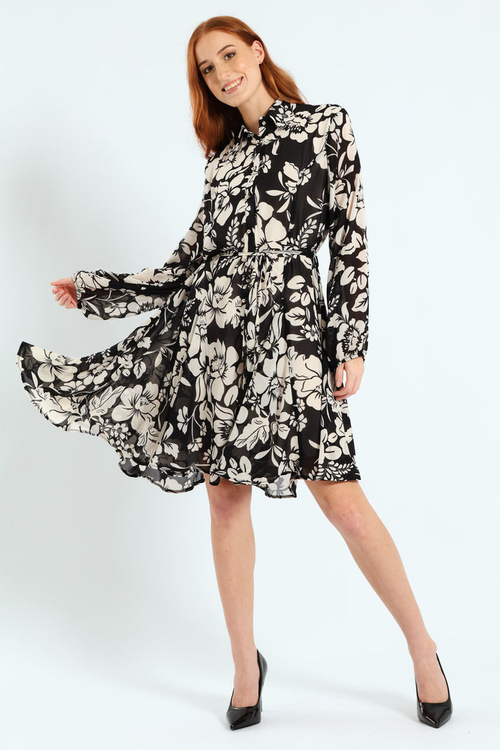 Button Through Godet Tea Dress